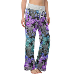 Floral Colorful Skull Women's High-waisted Wide Leg Pants | Wonder Skull