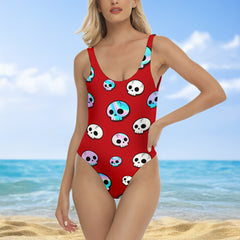 One Piece Bikini Holographic Skull Drift Print Swimwear