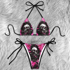 Electric Magenta Skull Micro Triangle Bikini Swimsuit