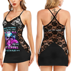 One day Skull Tatoo Design Black Lace Sleepwears Babydol Dresses - Wonder Skull