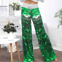 Green Skull Thorns Women's High-waisted Wide Leg Pants