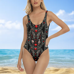 One Piece Bikini Crimson Relic Skull Tapestry Print Swimwear