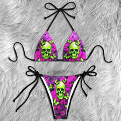 Neon Acid Skull Puzzle Micro Triangle Bikini Swimsuit