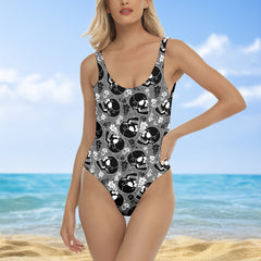 One Piece Bikini Gothic Skull Tapestry Pattern Print Swimwear