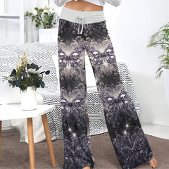 Celestial Gothic Skull Butterfly Women's High-waisted Wide Leg Pants