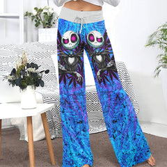 Blue Abstract Skeleton Women's High-waisted Wide Leg Pants