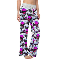 Purple Skull Cloud Women's High-waisted Wide Leg Pants | Wonder Skull