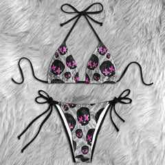 Neon Cross Eye Skull Micro Triangle Bikini Swimsuit