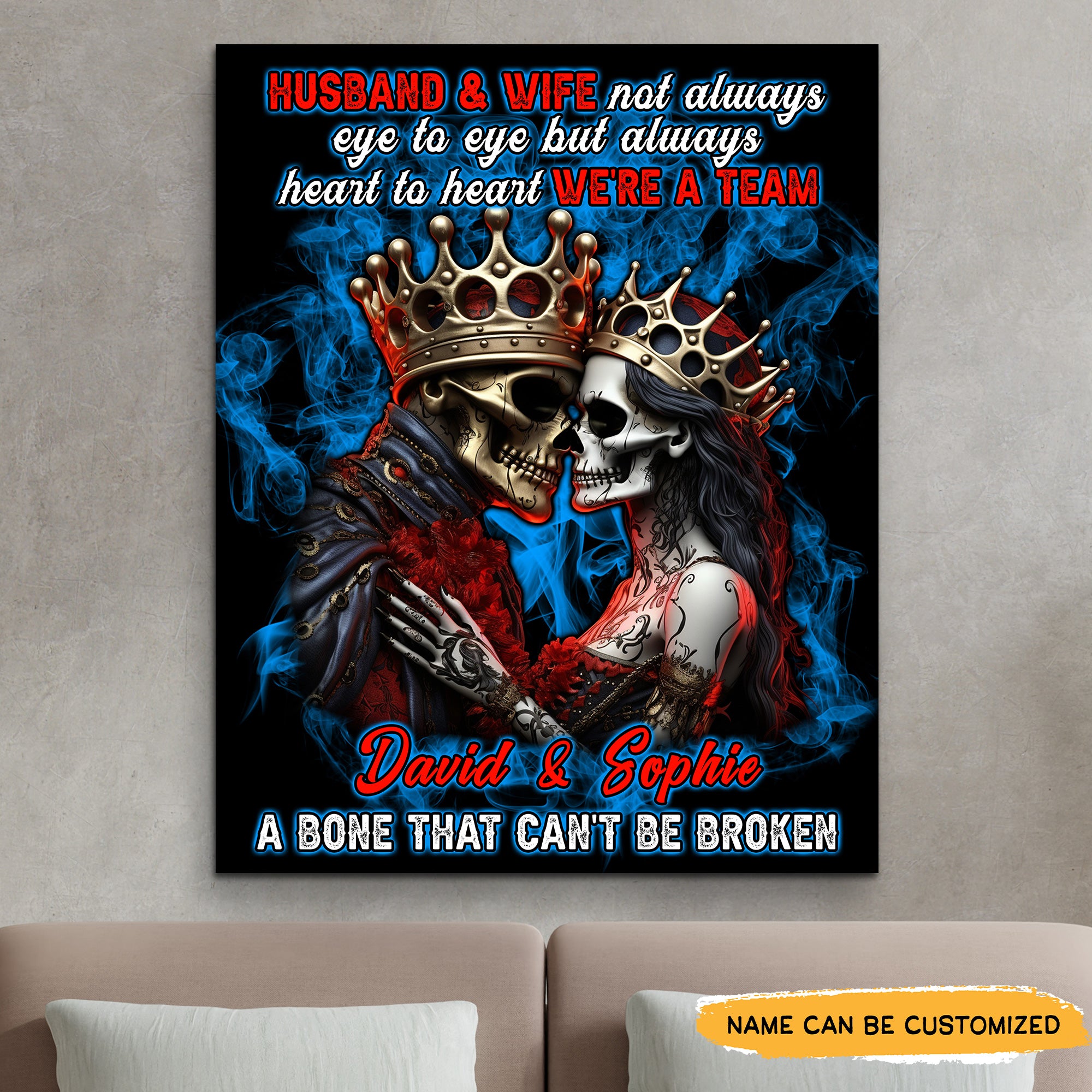 Husband & Wife - Custom Personalized Names Gothic Skull And Roses Canvas