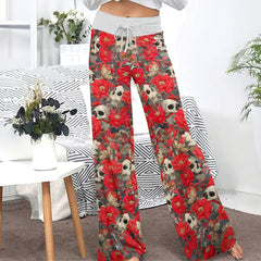 Red Skull Garden Pattern Women's High-waisted Wide Leg Pants