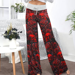 Red Skull & Rose Tapestry Women's High-waisted Wide Leg Pants