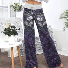 Purple Couple Skeleton Art Women's High-waisted Wide Leg Pants