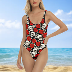 One Piece Bikini Ruby Skull Garden Print Swimwear