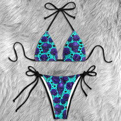 Cosmic Dripping Rose Skull Micro Triangle Bikini Swimsuit