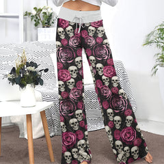 Pastel Gothic Bloom Skull Women's High-waisted Wide Leg Pants