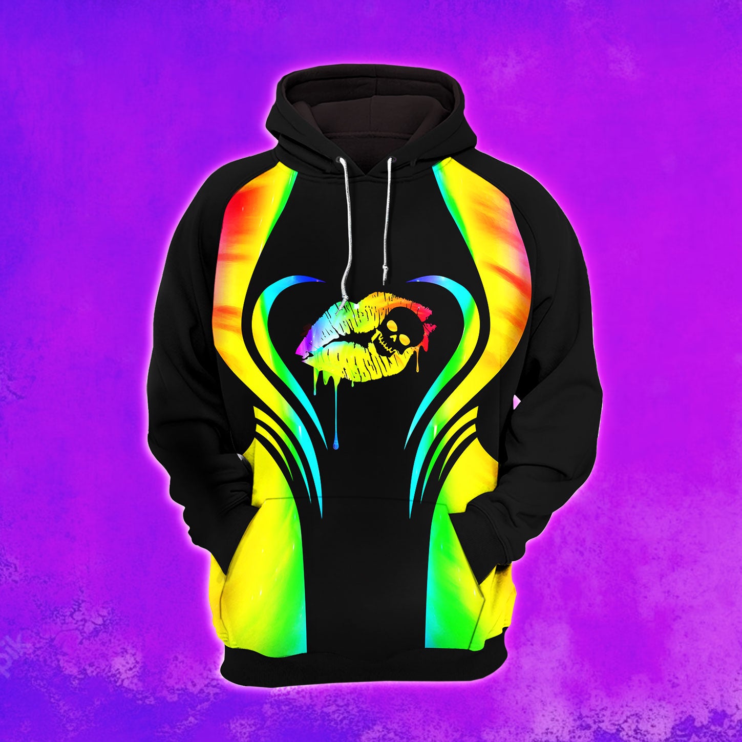Rainbow Skull Lip Sexy Combo Hoodie and Leggings - Dark and edgy matching set with skull designs for a unique and stylish look.