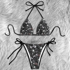 Dark Skull Gothic Pattern Micro Triangle Bikini Swimsuit