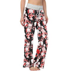 Floral Skull Abstract Women's High-waisted Wide Leg Pants | Wonder Skull