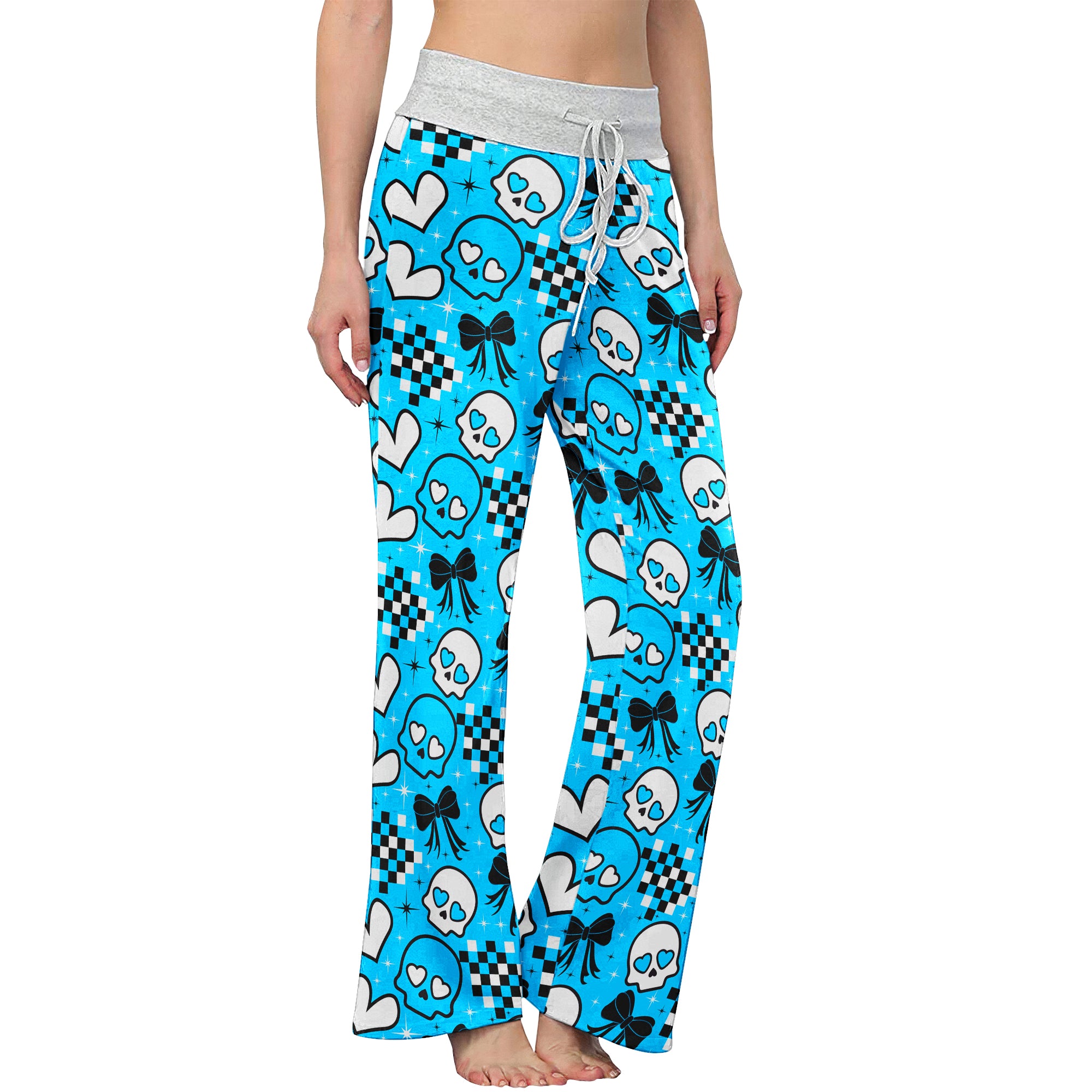 Blue Skull Love Women's High-waisted Wide Leg Pants | Wonder Skull