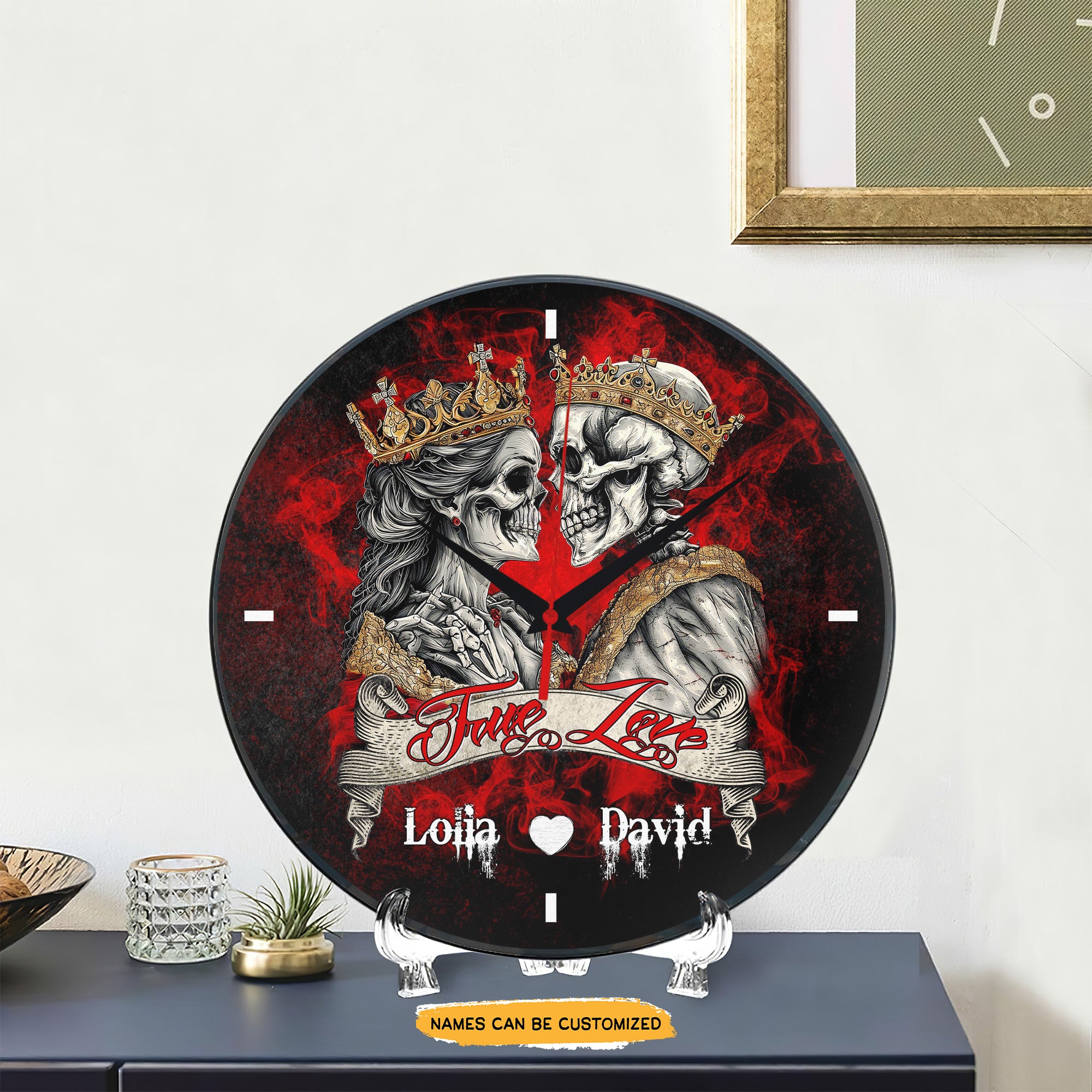 King & Queen Skull engraved clock, a sentimental keepsake for your special occasion and enduring love.