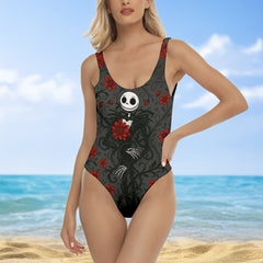 One Piece Bikini Gothic Romance Skeleton Print Swimwear