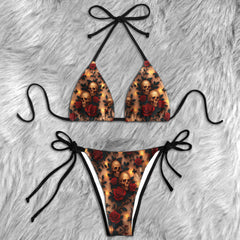Gilded Skull Crimson Rose Micro Triangle Bikini Swimsuit