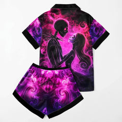 Purple Night Couple Women's Pajama Sets Top Sleeve & Short Bottom
