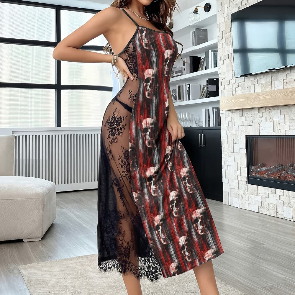 Skull Grunge Pattern Women's Lace Cami Sleepwear | Gothic, Punkrock, Lingerie for Women