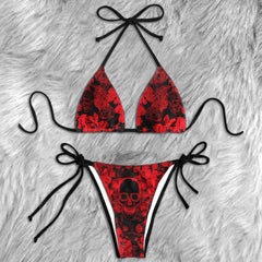 Gothic Red Ember Skull Micro Triangle Bikini Swimsuit