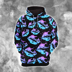 Gradient Twinkle Lip Skull Combo Hoodie and Leggings - Dark and edgy matching set with skull designs for a unique and stylish look.