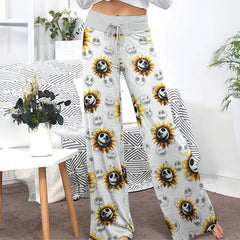 Flower Nightamre Patttern Women's High-waisted Wide Leg Pants