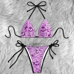 Pink Skull Blossom Fever Micro Triangle Bikini Swimsuit
