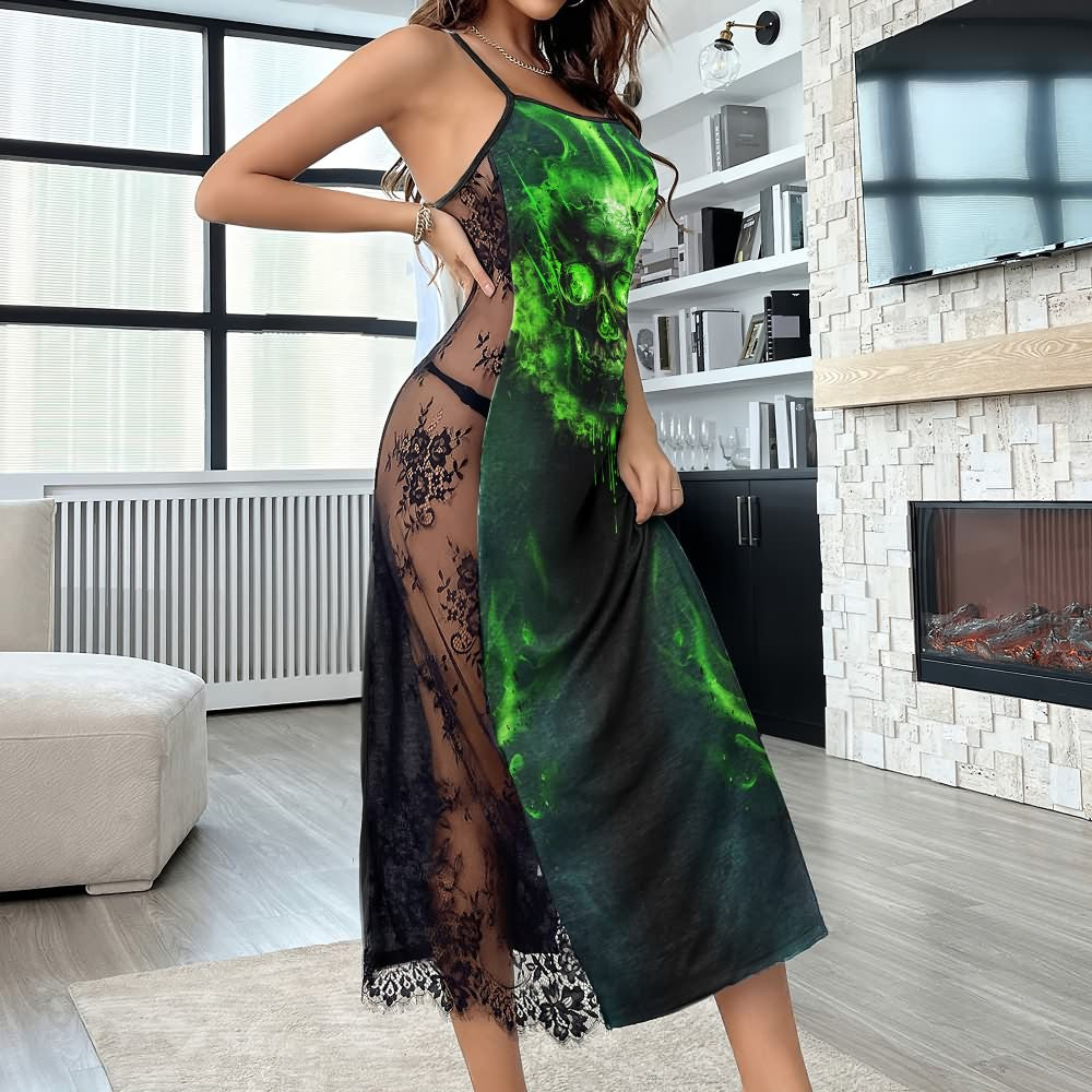 Green Skull Smoke Women's Lace Cami Sleepwear | Gothic, Punkrock, Lingerie for Women