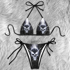 Electric Skull Discharge Micro Triangle Bikini Swimsuit