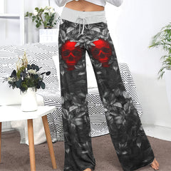 Red Skull Leaf Art Women's High-waisted Wide Leg Pants