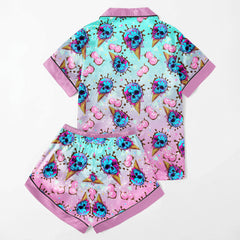 Chic and stylish women's pajama set with unique design prints and statement sleeves, Soft and luxurious fabrics make this pajama set perfect for bedtime or lounging at home.