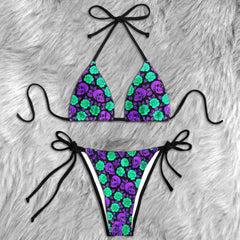 Holographic Macabre Floral Skull Mirage Micro Triangle Bikini Swimsuit