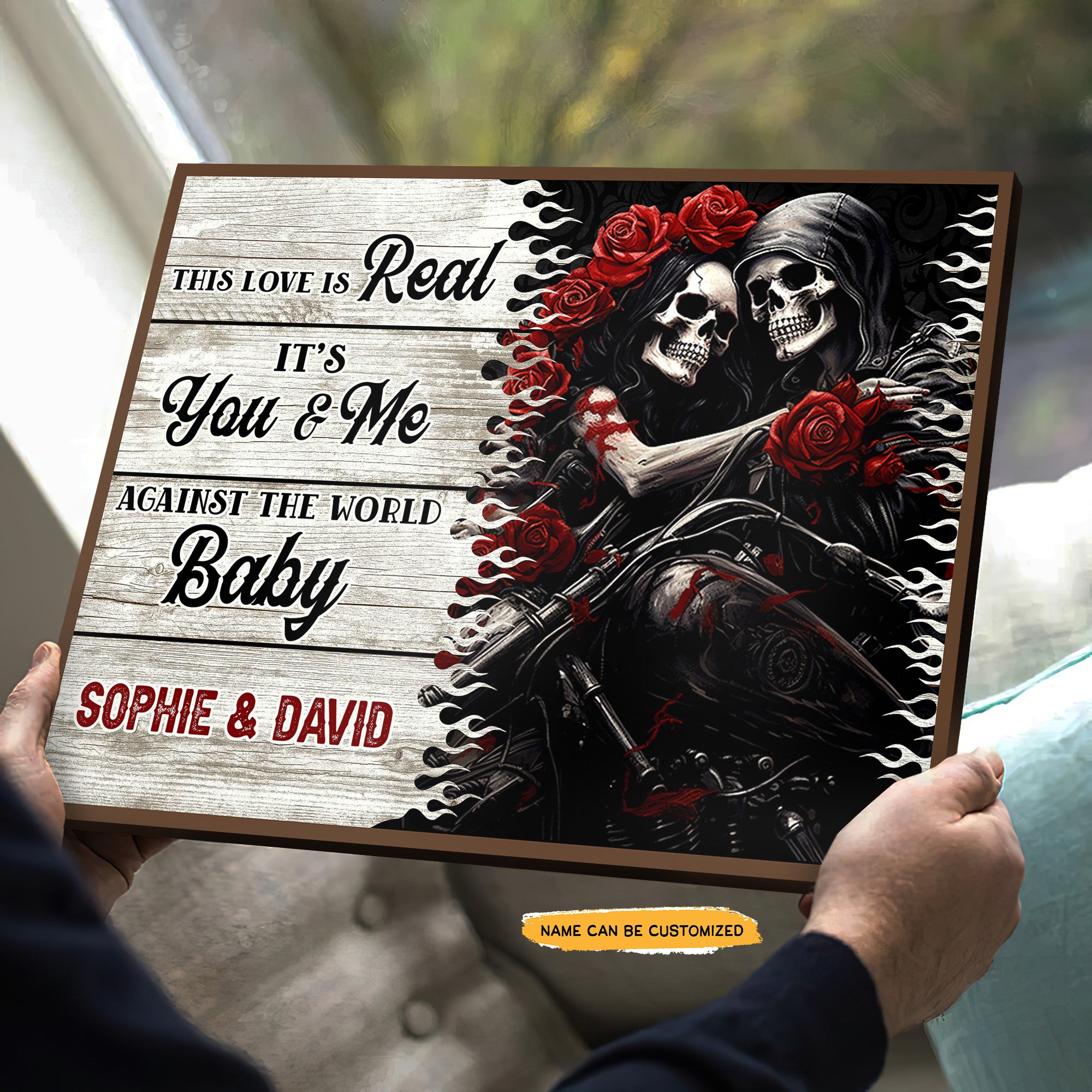 Love Is Real - Custom Personalized Names Gothic Skull And Roses Canvas