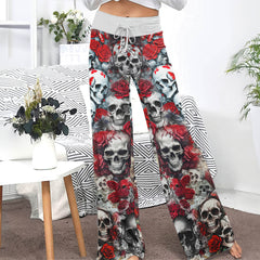 Gothic Skull Red Garden Women's High-waisted Wide Leg Pants