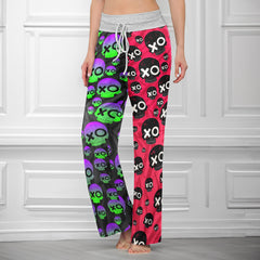 Comic Electric Skull Pattern Women's High-waisted Wide Leg Pants
