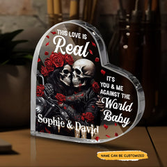 This Love Is Real - Customized Skull Couple Crystal Heart Anniversary Gifts - Wonder Skull