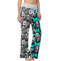 White Cyan Art Theme Women's High-waisted Wide Leg Pants | Wonder Skull