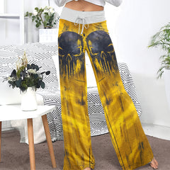 Golden Skull Grunge Art Women's High-waisted Wide Leg Pants