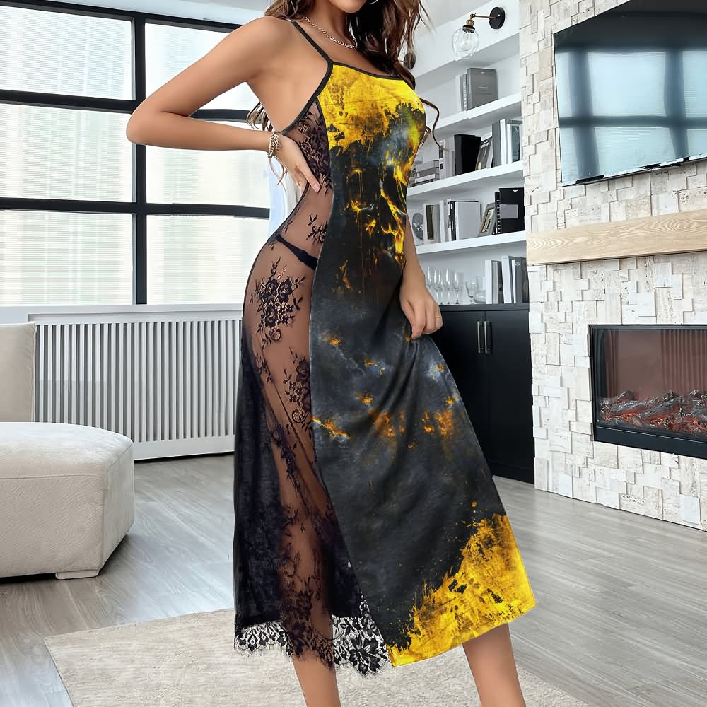 Yellow Paint Skull Art Women's Lace Cami Sleepwear | Gothic, Punkrock, Lingerie for Women