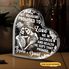 Promised To Love - Customized Skull Couple Crystal Heart Anniversary Gifts - Wonder Skull