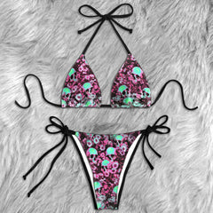 Holographic Neon Skull Micro Triangle Bikini Swimsuit