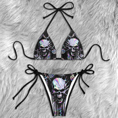 Holographic Skull Thorny Rose Micro Triangle Bikini Swimsuit
