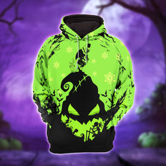 Green Black Christmas Theme Combo Hoodie and Leggings - Dark and edgy matching set with skull designs for a unique and stylish look.