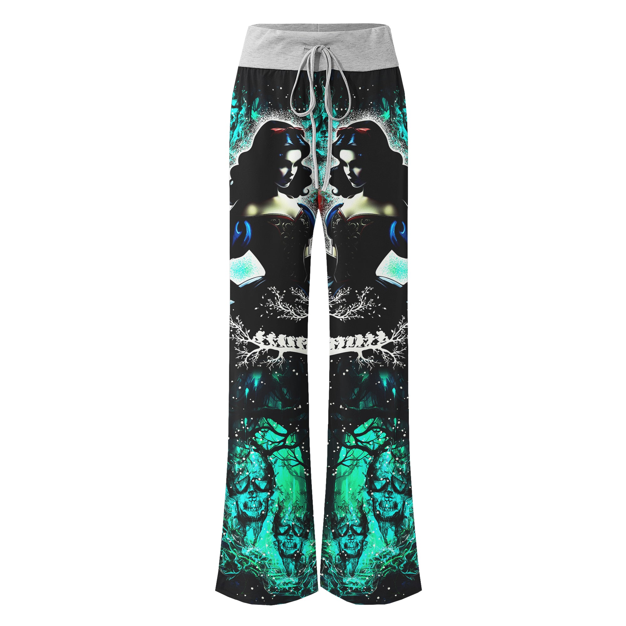 Dark Green Theme Women's High-waisted Wide Leg Pants | Wonder Skull