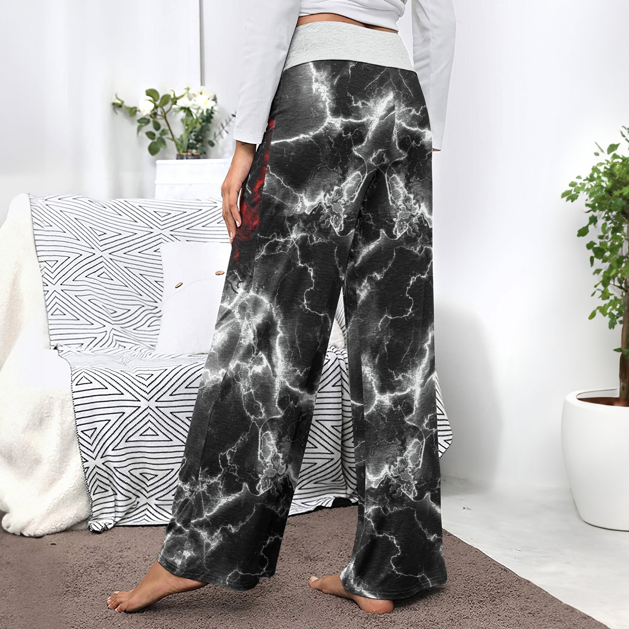 Skull Silver Thunder Art Women's High-waisted Wide Leg Pants | Wonder Skull